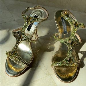 Sergio Rossi gold & Green crystal Embellished heel